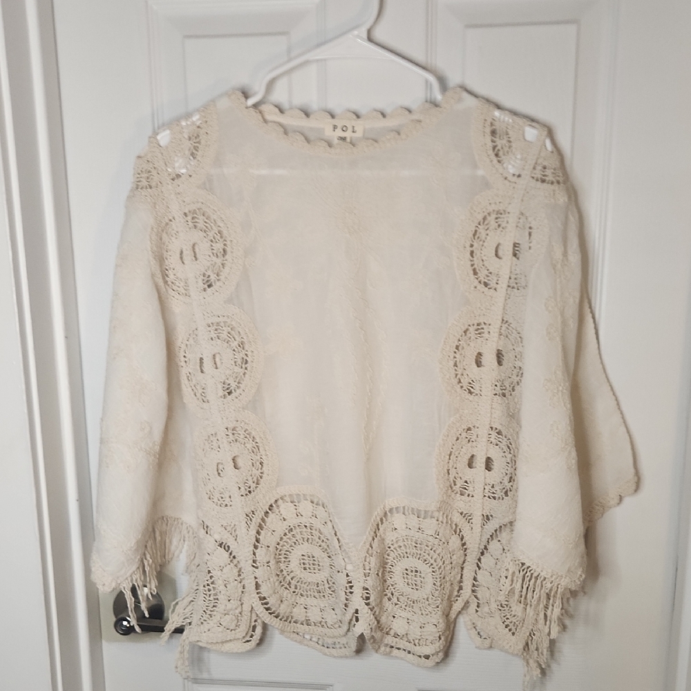 NWOT POL Cream Lace Crochet Top - Picture 4 of 5